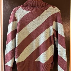 Cotton Emporium Burgundy and Cream Striped Turtleneck Sweater
